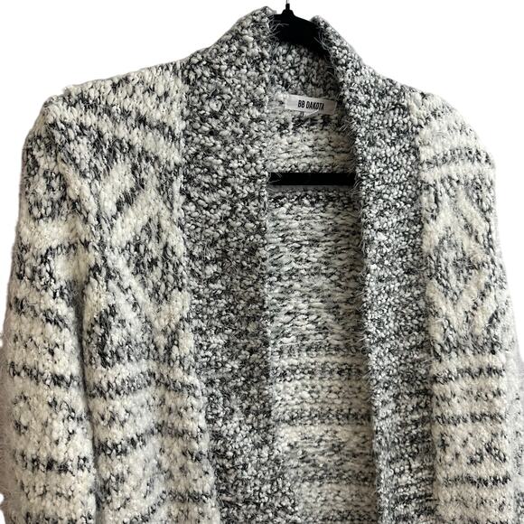 BB Dakota Eyelash Open Cardigan Ivory White Black Patterned Small Soft Cozy - Picture 2 of 9